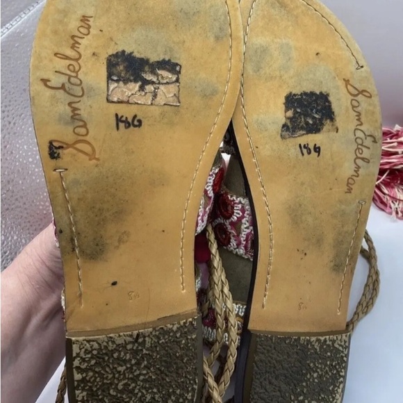 Womens Sam Edelman Sz 8.5 Sandals Gretchen Tassel Lace Up Leather Boho Open Toe - Picture 6 of 7